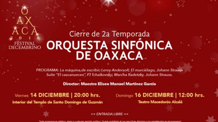 Invitan al cierre de la 2da temporada de la Sinfónica de Oaxaca