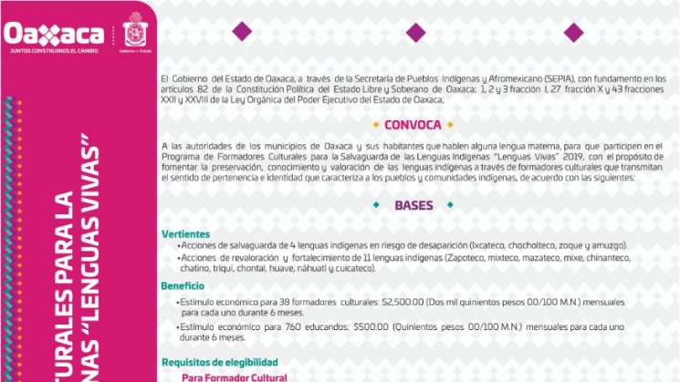 Emite convocatorias para rescate de lenguas y apoyo a estudiantes