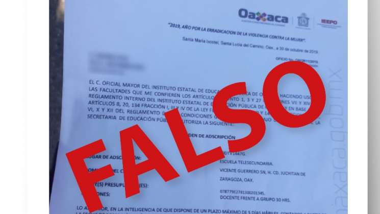 Alerta IEEPO sobre órdenes de adscripción falsas