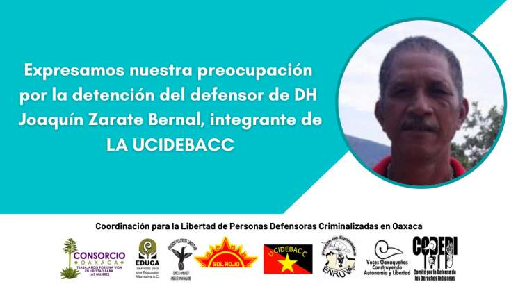 Denuncian detención de defensor de DH Joaquín Zarate Bernal