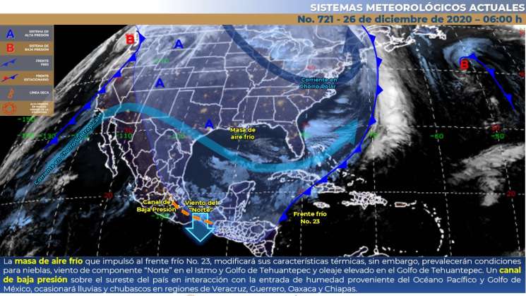 Norte en el Istmo, nublados y frio en montañas, cálido en Costas
