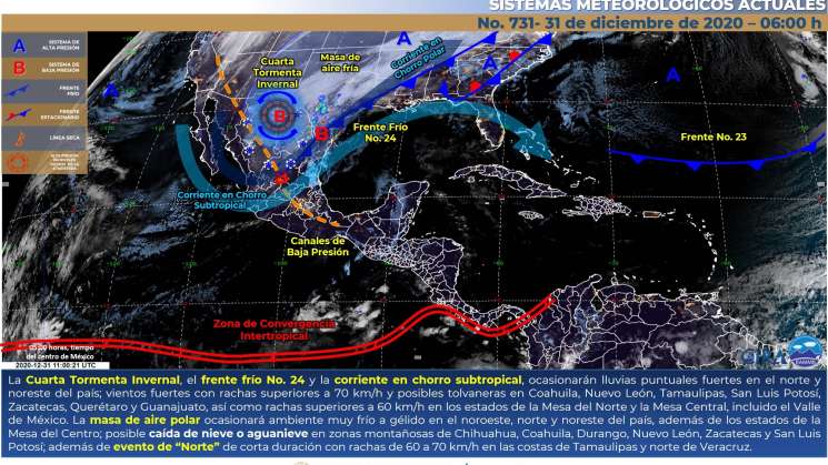 Anuncian Quinta Tormenta Invernal en el pais, cálido en Oaxaca