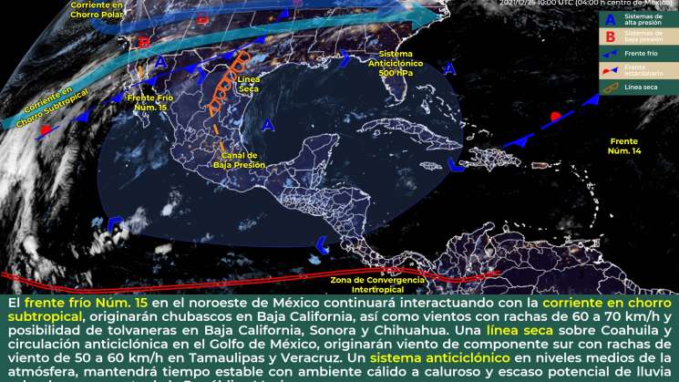Nublados en zonas altas de sierras, cálido en costas de Oaxaca