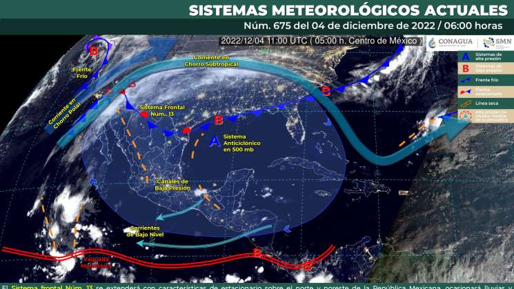 Sistema frontal 13 causa nublados y lluvias en Oaxaca 