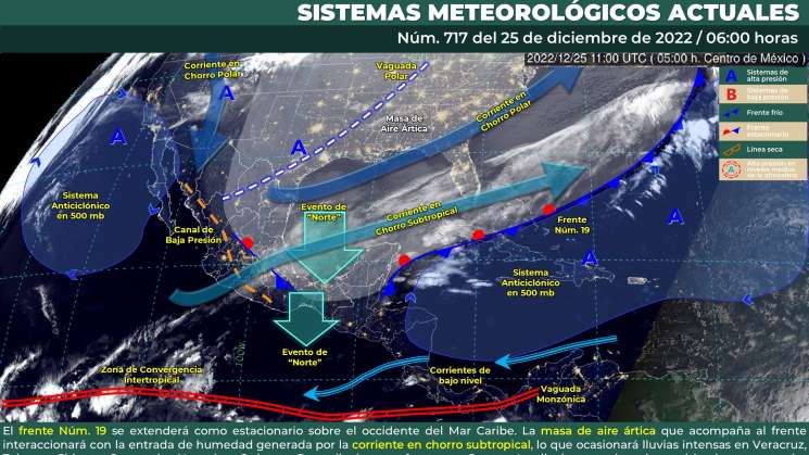 Frente frio 19  causando norte en el istmo y oleaje en la costa