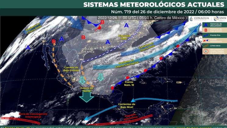 Nublados con evento Norte en el Istmo , oleaje en costa de Oaxaca