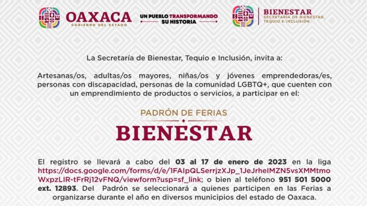 Inicia Sebienti el registro para las “Ferias Bienestar” 
