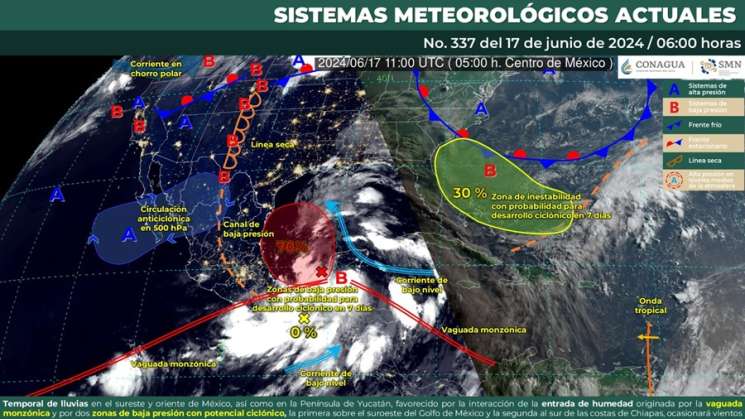 Permanecerá temporal de lluvias en la Costa, Istmo y Sierra Sur