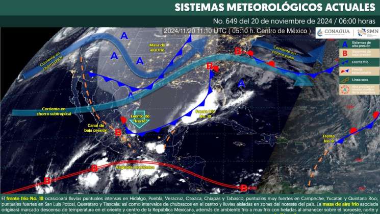 Frente frío 10 ocasiona lluvias de intensidad variable en Oaxaca