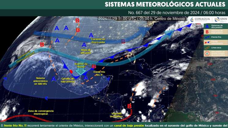 Frente frío 11 desarrollará lluvias ocasionales y frío en Oaxaca
