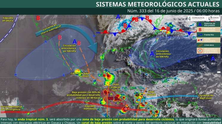 Continuarán lluvias con posible actividad eléctrica en Oaxaca 
