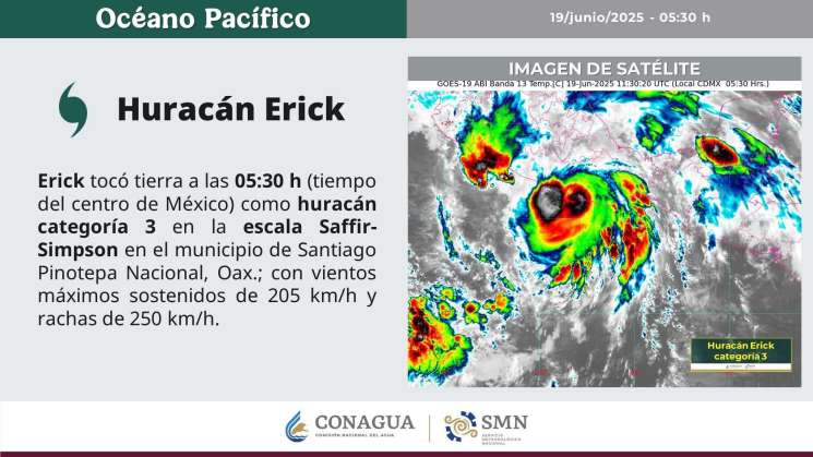 Erick  toca tierra en  Pinotepa Nacional, aun se evalúan daños