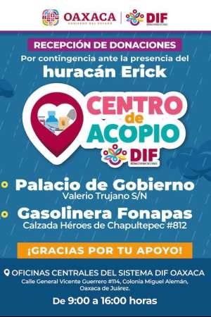 Habilita DIF Oaxaca centros de acopio en favor de afectados 