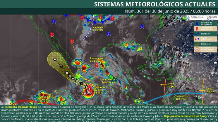 Se anuncian lluvias intensas puntuales por tormenta Flossie