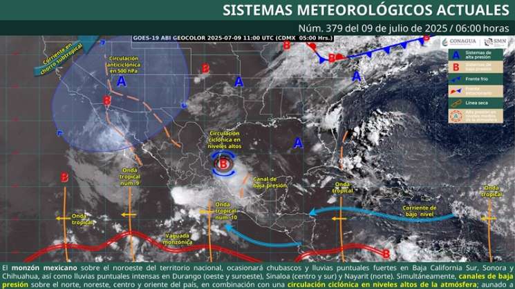 Vaguada monzónica y ondas tropicales provocarán lluvias en Oaxaca