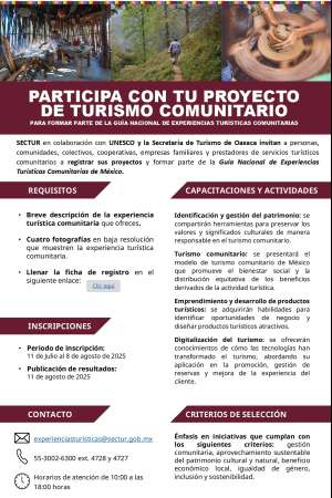 Invitan a participar con proyecto turístico comunitario 