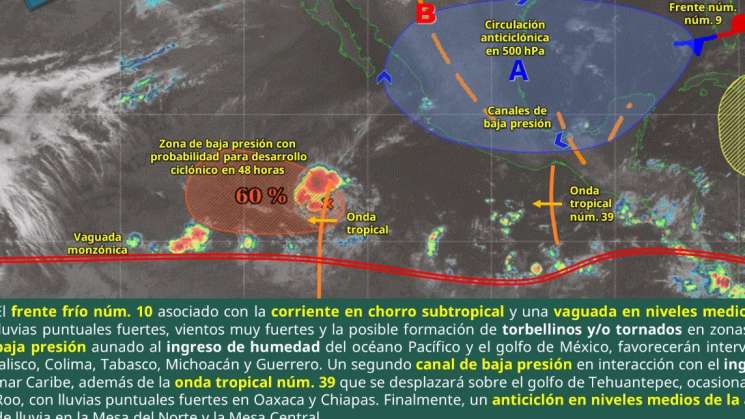 Lluvias moderadas en Oaxaca por Onda tropical 39 