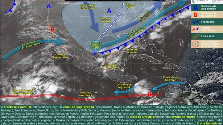 Frente Frío 16 generará lluvias y vientos fuerte en Oaxaca