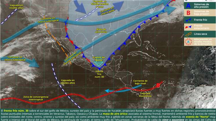 Frente Frío 30  con lluvías y frío en Oaxaca