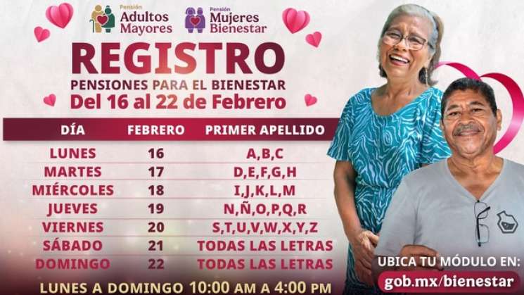 Comienza registro a Pensiones Mujer Bienestar y Adultos Mayores