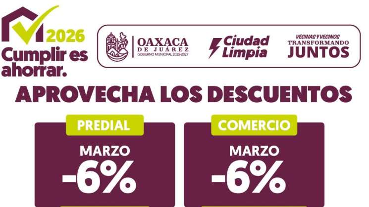 Continúa descuento del 6% en impuesto predial:Municipio de Oaxaca